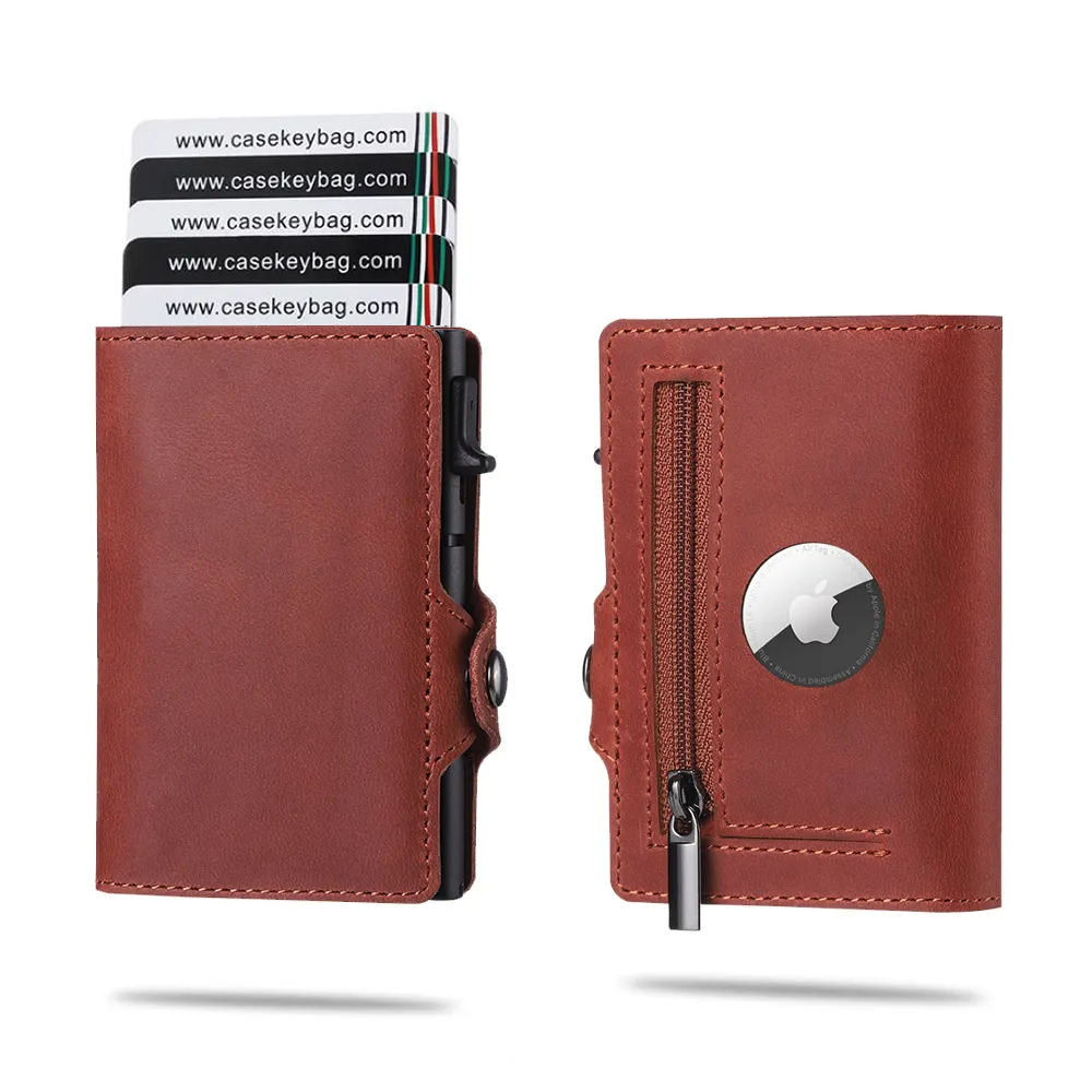 Casekey Hot Sale Pop Up Geldbrse RFID Blocking Red Leather Card Case Minimalist Slim Credit Card Holder Airtag Wallet