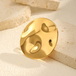 Broche de moda dorado simple para mujer Modelo redondo irregular liso de acero inoxidable - Product Image 2