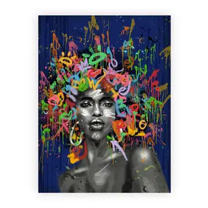 벽 예술 장식 아프리카 계 미국인 검은 소녀 캔버스 벽 아트 수채화 낙서 인쇄 그림 작품 침실 거실
