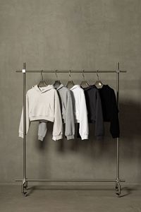 Sudadera con Capucha para Mujer N25501, 100% Algodón, Estilo Hip Hop, Corte Recortado, Hombros Caídos, Felpa Francesa, Diseño Liso en la Parte Delantera, Otoño - Product Image 2