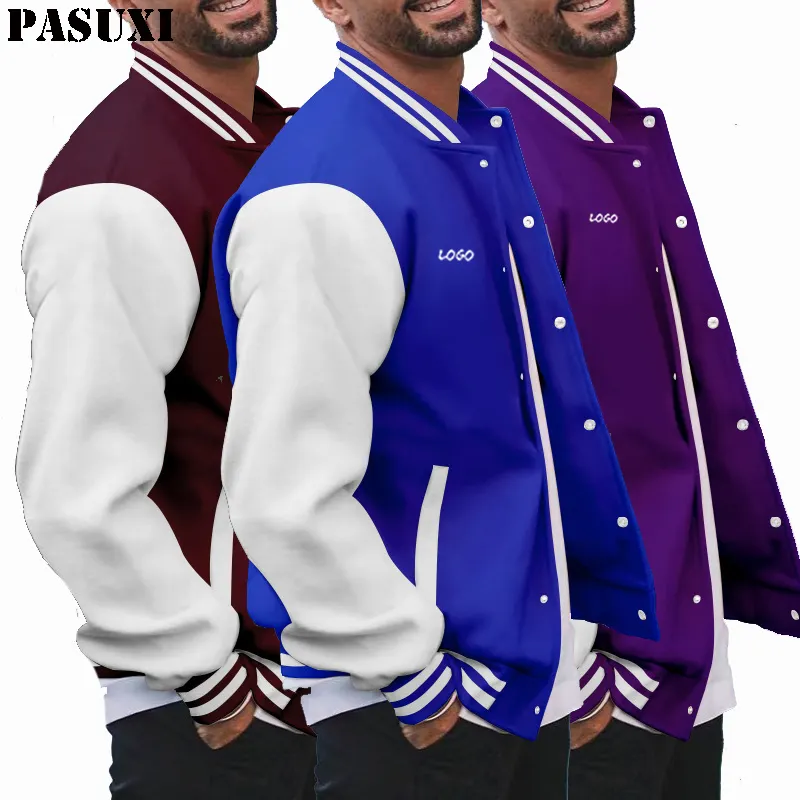 PASUXI OEM produsen bordir kualitas tinggi jaket Logo pria kampus olahraga bisbol kustom