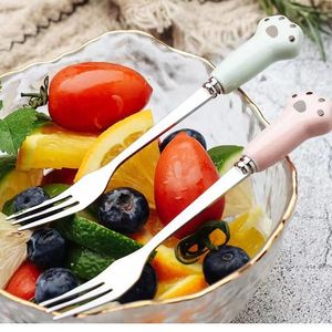 Cute Cat Paw Dessert Forks Stainless Steel 5 Pieces Dishwasher Safe For Kids Home Use - Product Image 2