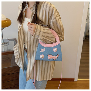 Coreano INS Lujo Señora lindo amor corazón bolso moda teléfono monedero contraste Color mujeres bordado Denim bolso de hombro - Product Image 4