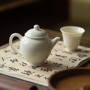 Guanlan Retro Apricot White Glazed Teapot Porcelain With Lid Small Kung Fu <b>Tea</b> <b>Set</b> Household Ceramic Single Teapot - Product Image 1