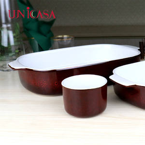 Lot de 5 Set de Cuisson en Céramique Plat de Cuisson à Pain Rectangulaire avec Poignée Ramequin Rond Pour Cupcakes En Glaçure Ré - Product Image 4