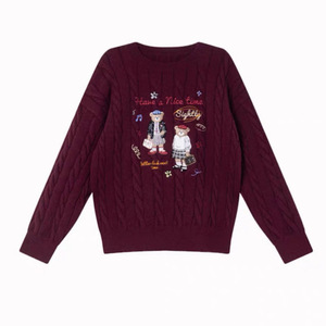 เสื้อสเวตเตอร์ถักลายปักสำหรับผู้หญิง ทรงหลวม คอกลม แขนยาว - Product Image 2