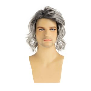 Pelucas sintéticas de longitud media <span class=keywords><strong>para</strong></span> <span class=keywords><strong>hombre</strong></span>, con raya lateral, en capas, color gris ombré, fibra resistente al calor, aspecto natural. - Product Image 3