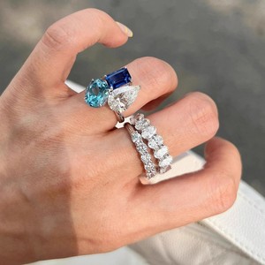 Bague coréenne de luxe légère et tendance, avec diamant grand format et éclat lumineux, coloris assortis <span class=keywords><strong>blanc</strong></span>, <span class=keywords><strong>bleu</strong></span> clair et <span class=keywords><strong>bleu</strong></span> foncé, style Little Red Book Explosions - Product Image 5