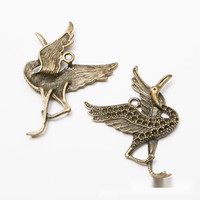 Pendentif en alliage d'argent antique avec breloque strass Oiseau Grue Dansante pour broche artisanale d'ornithologue