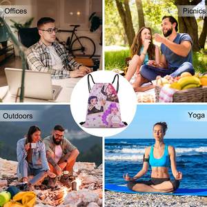 Sac à cordon personnalisé avec motif de dessin animé Kpop Demon Hunters, unisexe, pliable, portable, en coton, sac à dos à cordon, sacs fourre-tout - Product Image 3