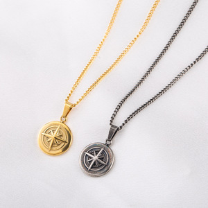 Stainless Steel Eight Pointed <b>Star</b> Coin Pendant Necklace Unisex Gold Antique Silver Geometric <b>Design</b> Jewelry For Men And Women - Product Image 4