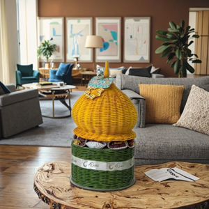 Panier-cadeau artisanal en forme de dôme pour le Ramadan avec couvercle, panier en rotin tissé à la main pour l'emballage de bonbons de l'Aïd et les en-cas arabes - Product Image 1