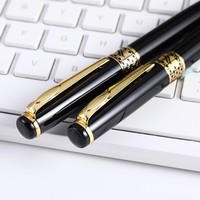 Stylo Roller Personnalisé Haut de Gamme pour Cadeau d'Affaires, Gravure Logo Or, Métal Noir, Encre Bleue/Noire 1.0mm, Nouveauté
