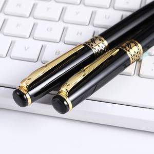 قلم حبر جاف معدني أسود مخصص للهدايا التجارية، فاخر مع نقش شعار ذهبي، سمك 1.0 مم، حبر أزرق/أسود - Product Image 5