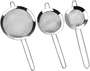 Kitchen Strainer Sifters Set 3 Fine Mesh Stainless Steel Sift Colander with Handle Flour Sieve for Baking