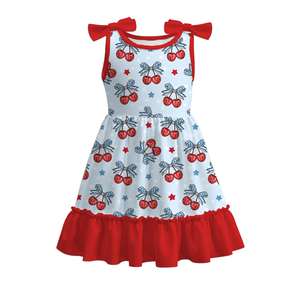 Robe d'été pour filles, en soie de lait, imprimé nœud, style tourbillon, extensible, douce, avec ourlet à volants, ODM - Product Image 4