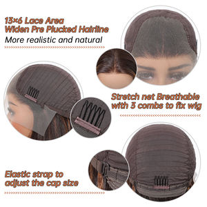 Estilo libre 13*6 HD U Peluca de encaje fibra sintética futura peluca suave Natural larga recta mezclada 180% densidad marrón oscuro Ombre rojo suave - Product Image 4