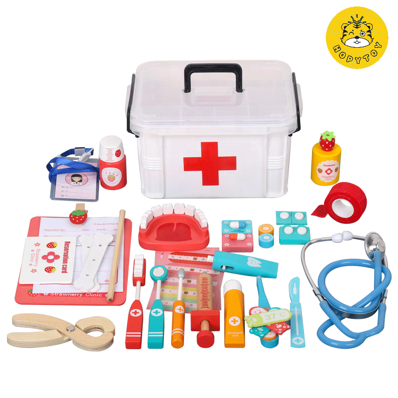 Лидер продаж, деревянный детский комплект для ролевых игр, набор для ролевых врачей, портативная белая коробка, детский деревянный набор для врачей, игрушки, обучающие подарки для детей
