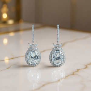 Orecchini di lusso in oro bianco con diamanti taglio ovale colore D naturali certificati GIA, gioielli da sposa per donna - Product Image 2