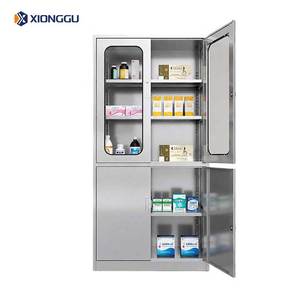 Armoire à <span class=keywords><strong>pharmacie</strong></span> en acier inoxydable à quatre portes avec étagères réglables pour salle d'opération, clinique dentaire, stockage d'instruments médicaux stériles - Product Image 3