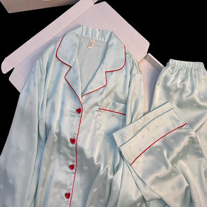 HUOYOUNG-Pijama de seda con estampado floral de Jacquard <span class=keywords><strong>para</strong></span> mujer, nuevo diseño personalizado, 2 uds. - Product Image 3