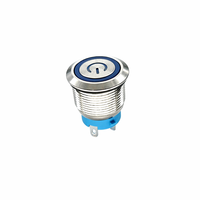 Interrupteur à bouton-poussoir momentané à anneau LED rouge en acier inoxydable 316 IP67 22 mm haute intensité 1NO pour démarrage de moteur marin électronique 12V 20A
