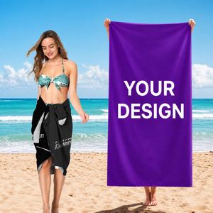 Serviette de plage en microfibre personnalisée avec logo violet OEM - Product Image 1