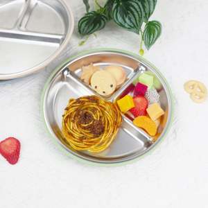 Coque amovible en silicone pour l'alimentation du bébé personnalisée Trois plaques divisées en silicone en acier inoxydable 304 pour bébés - Product Image 1