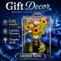 Nouvel Arrivage – Cadeau Fête des Enseignants OEM : Bouquet de Fleurs Éternelles avec Tournesol, Hortensia et Rose Stabilisée dans une Boîte Cadeau en Acrylique