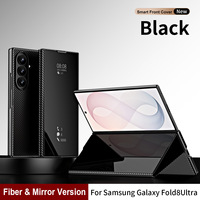 Funda de Cuero con Soporte Plegable y Espejo para Samsung Galaxy Z Fold8 Ultra, Carcasa Protectora Antigolpes con Textura de Fibra de Carbono PU