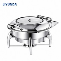Set Pemanas Makanan Liyunda Round 6L Berbahan Stainless Steel dengan Rak/Tempat Penyimpanan yang Dapat Disesuaikan untuk Acara Katering
