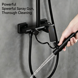 Système de douche noir mat 4 fonctions avec barre coulissante de 1300 mm – Pommeau de pluie carré, douchette à main et pulvérisateur multi-modes - Product Image 4