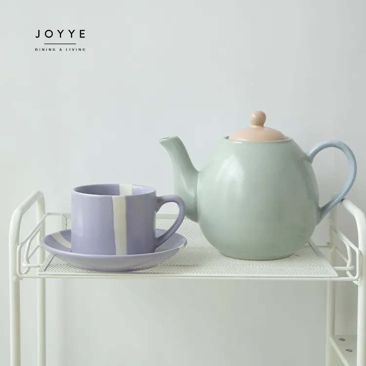 JOYYE फैशन ग्रीन रंगीन घुटा हुआ चमकदार सिरेमिक कॉफी चाय दूध के बर्तन सुराही चायदानी सेट