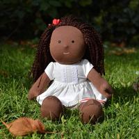 Poupée africaine en tissu doux en peluche noire à cheveux naturels amovibles personnalisée de 32 cm