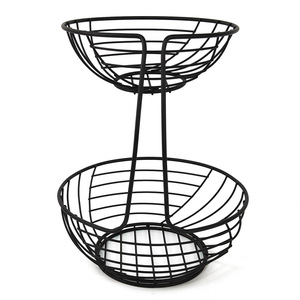 Black Round Double Layer Iron Fruit Basket Durable <b>Standing</b> Type Food Container Nordic Style Storage Basket - Product Image 2