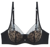 Set Pakaian Dalam Wanita Berenda Bunga Hitam, Bra Berkawat Nyaman dan Set Celana Dalam Pinggang Sedang 2 Potong, Set Lingerie Elegan Ukuran Besar
