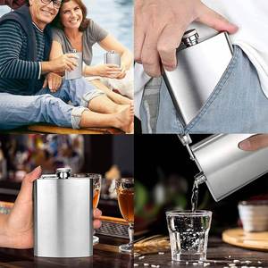 Custom logo 6oz Hip Flask Whisky Glass Cup 2oz Stainless Steel Cup Black coaster Ice Block Ice Clip Wooden Box Gift <b>Set</b> - Product Image 5