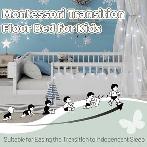 Letto Montessori Personalizzato con Sponde Alte, Struttura Letto a Terra Full Size per Bambini, Luci LED e Ripiano Portaoggetti - Product Image 6