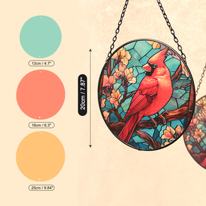 Attrape-soleil Art Déco personnalisé en vitrail, motif cardinaux, avec chaîne métallique, oiseau rouge, décoration suspendue pour fenêtre, 20 cm - Product Image 3