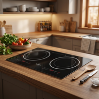 Table de cuisson à induction encastrable double zone, double brûleur, vitrocéramique, commande tactile, écran LED, appareils de cuisine