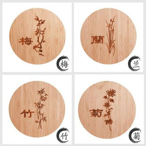 Posavasos de Bambú Redondos, Aislantes del Calor, Resistentes al Aceite, Manteles Individuales para Mesa de Cocina con Diseño Floral, 0.8 cm de Grosor - Product Image 5