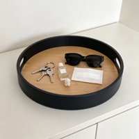 Plateau de rangement classique en bambou noir écologique avec poignées gravées, organisateur de clés pour entrée, bureau, hôtels, décoration de table