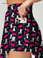 Jupe-short athlétique rose grande taille pour femme, style cowgirl, avec poche latérale, taille haute, pour le golf et l'entraînement