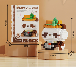 Panda buvant de la noix de coco avec lunettes, blocs de construction micro en plastique ABS - Mini briques, jouet <span class=keywords><strong>DIY</strong></span> pour assemblage créatif et présentation mignonne - Product Image 4