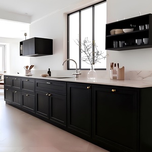 Meuble de cuisine rétro français en bois massif avec cuisinière intégrée, comptoirs en quartz à charnières et armoires murales - Product Image 1