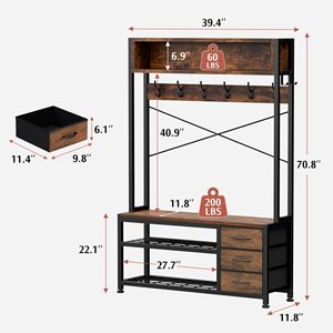 SENYU Perchero Industrial para Entrada con Banco de Almacenamiento, 6 Ganchos, Estructura de Madera y Metal, Diseño Independiente, Mueble Multiusos Moderno - Product Image 5