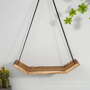 Wooden <b>Hanging</b> Rope Shelf Polygon Shape <b>Wall</b> Mounted <b>Storage</b> Rack For Plants Home Use - Product Image 3