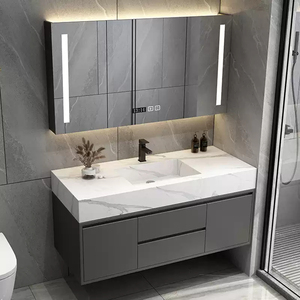 Light Luxury All-in-One Bathroom Basin Washstand Seamless Rock Plate Ceramic Lacquer Finish Door Panel Bath <b>Mirror</b> Cabinet - Product Image 2