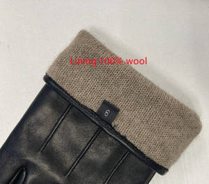 Gants en cuir d'agneau véritable pour homme, doublure en laine d'<span class=keywords><strong>hiver</strong></span>, en cuir de mouton noir, vente en gros, support d'échantillons - Product Image 6