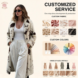 Manteau long tendance en fausse fourrure pour femme 2026, base blanche avec imprimé taches de vache marron, surchemise d'hiver à boutonnage simple - Product Image 1